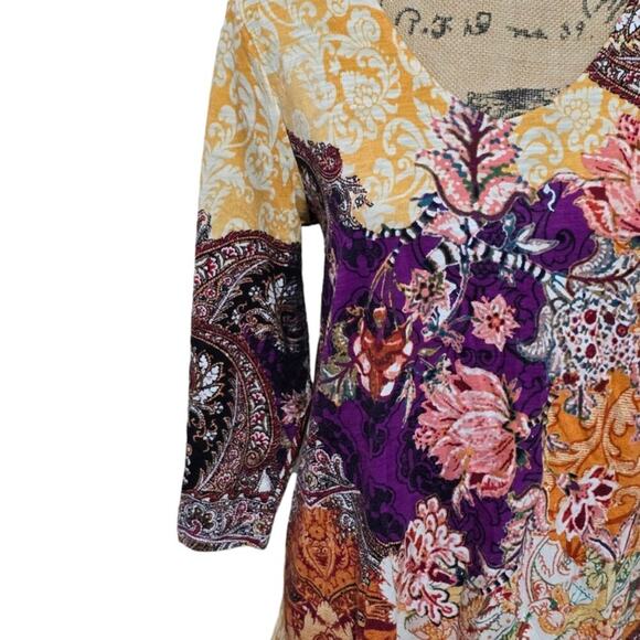 Chico's Floral Patchwork Vibes V-Neck 3/4 Sleeve Tunic Size 0 Small - Picture 5 of 8